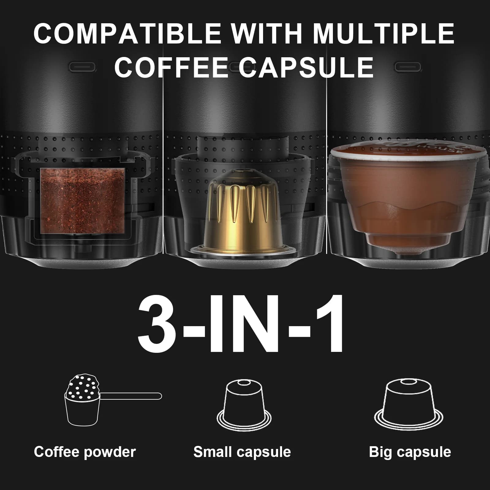 Kaasaskantav 3-ühes espressokohvimasin